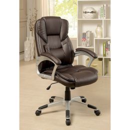 Comfortable Modern Contemporary Office Chair Upholstered 1pc Comfort Adjustable Chair Relax Office Chair Work Brown Leatherette Padded Armrests