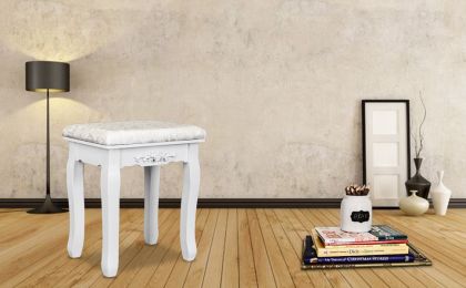 Solid Wood Bent Foot Dressing Stool - White - Comfortable Makeup Vanity Chair and Stool for Women and Girl Dressing Table for Home, Beauty Salon RT