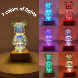 3D Fireworks Bear Night Light RGB Led 7 Color Luminarias Projection Lamp Romantic Gift Bedroom Decor Home Kawaii Desk Decoration (Type: A)