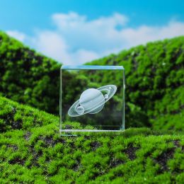 Moon; Cloud; 3D Cube Engraved Crystal Craft Ornaments; Desktop Bedroom Decorations; Creative Birthday Gifts (Style: Saturn)