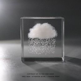 Moon; Cloud; 3D Cube Engraved Crystal Craft Ornaments; Desktop Bedroom Decorations; Creative Birthday Gifts (Style: Rainy Day)