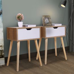 Nightstand, Modern End Table with Drawer, Wooden Side Table for Living Room and Bedroom, Home Furniture (Type: wood color 2 pcs)